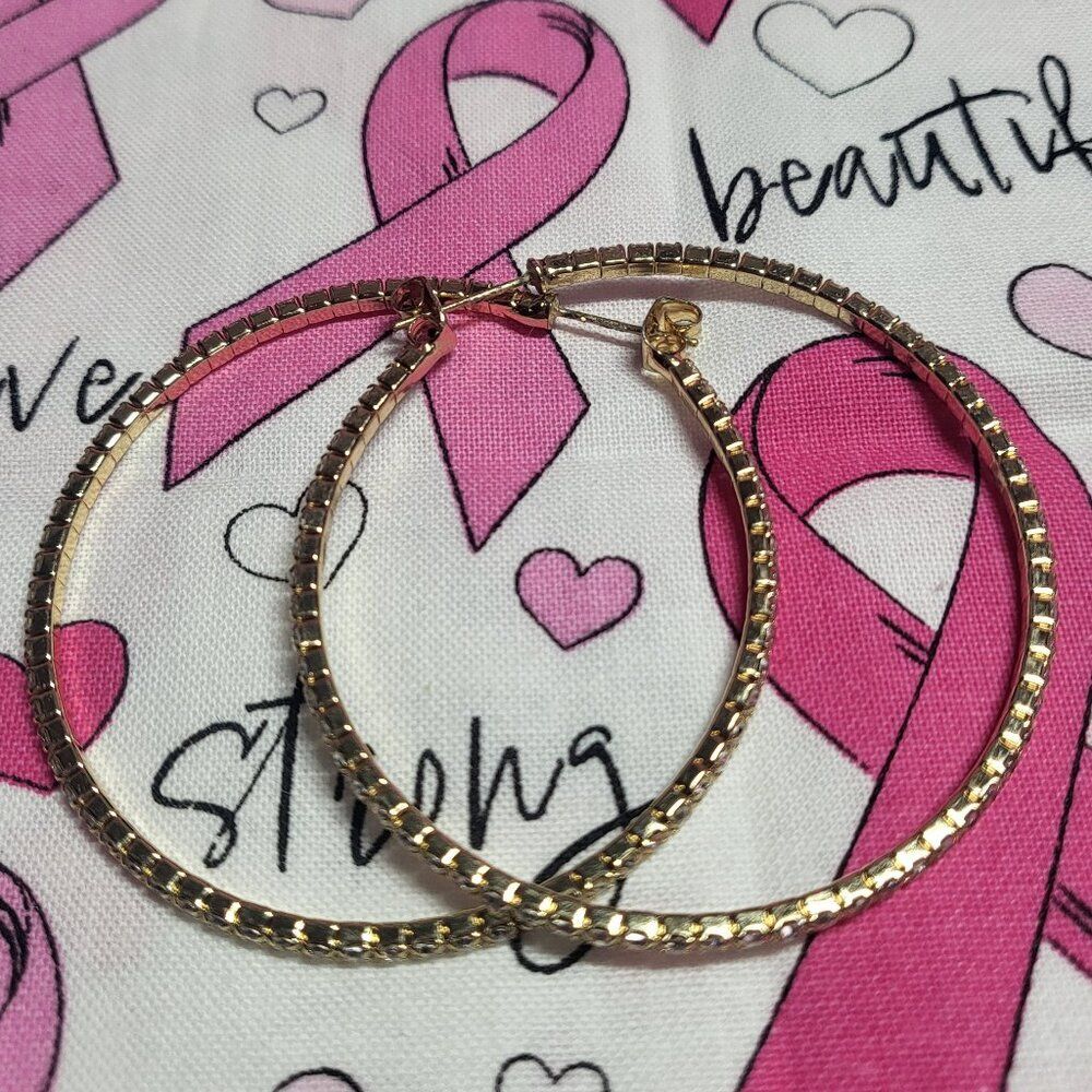 Crystal Rhinestone Gold Tone Hoops - Picture 1 of 4